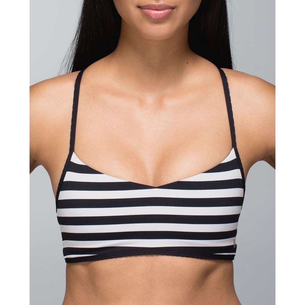 Lululemon Free To Be Zen Bra Black White Striped Strappy Back Sports Bra